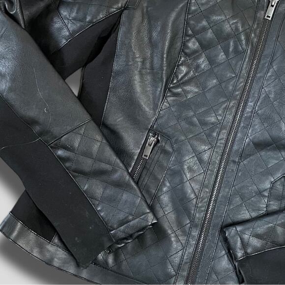 HARVE BENARD VEGAN LEATHER MOTO MOB WIFE ZIPPER ACCENT COAT BLACK LARGE - Picture 5 of 9